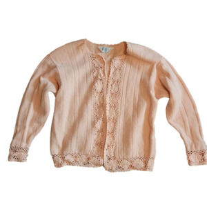❤️ 3 for $35 VINTAGE  koret crochet afghan trim cardigan sweater peach medium